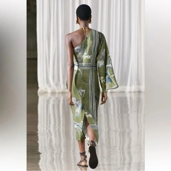 Zara Limited Edition Linen ZW Collection printed asymmetric dress - Picture 11 of 14